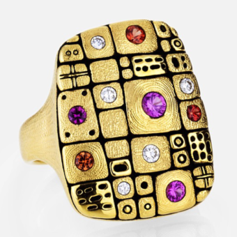 Šepkus R-180S 18K Yellow Gold, Sapphire, and Diamond "Old Pathway" Ring