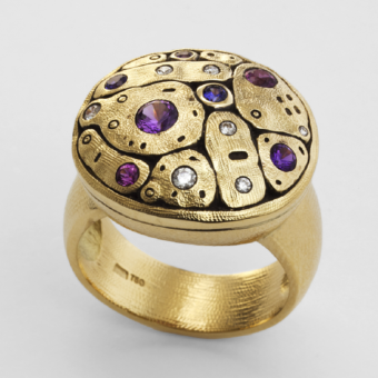 Šepkus R-188S 18K Yellow Gold, Sapphire, and Diamond "Early Spring" Ring