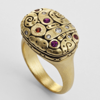 Šepkus R-189S 18K Yellow Gold, Sapphire, and Diamond "Flora" Ring