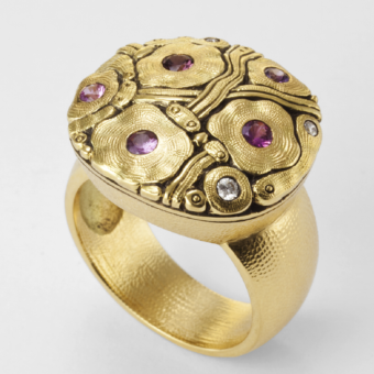 Šepkus R-190S 18K Yellow Gold, Sapphire, and Diamond "Summer Flowers" Ring