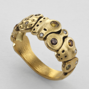 Šepkus R-192DC 18K Yellow Gold and Natural Color Diamond "Amy's Flowers" Ring