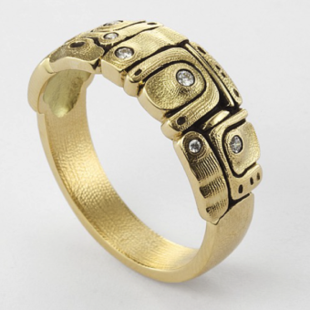 Šepkus R-198DA 18K Yellow Gold and Diamond "Engine" Dome Ring