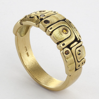 Šepkus R-198DCA 18K Yellow Gold and Diamond "Engine" Dome Ring