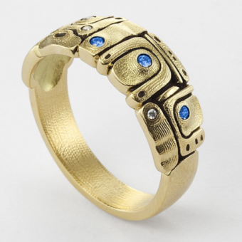 Šepkus R-198SA 18K Yellow Gold,Sapphire and Diamond "Engine" Dome Ring
