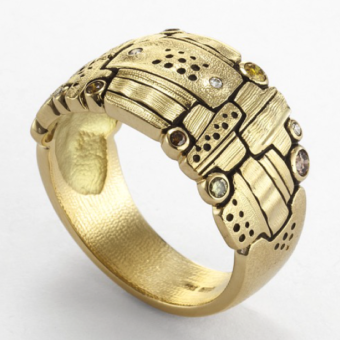 Šepkus R-199DC 18K Yellow Gold and Diamond "Hill of Crosses" Dome Ring