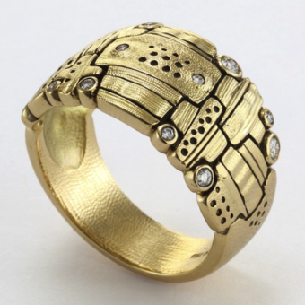 Šepkus R-199D 18K Yellow Gold and Diamond "Hill of Crosses" Dome Ring