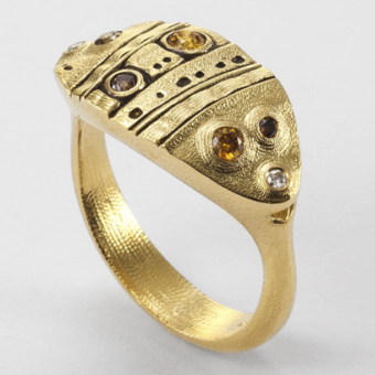 Šepkus R-200DC 18K Yellow Gold and Natural Color Diamond "Leaf" Dome Ring