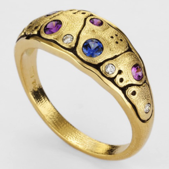 Šepkus R-203S 18K Yellow Gold, Sapphire, and Diamond "Anna" Dome Ring