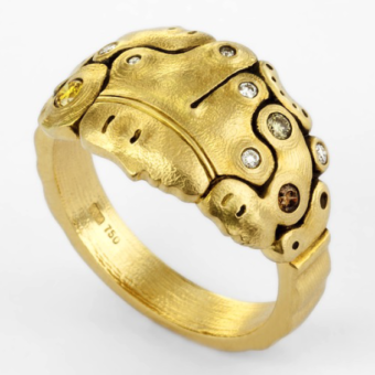 Šepkus R-204DC 18K Yellow Gold and Natural Color Diamond "A Midsummer Night's Dream" Dome Ring