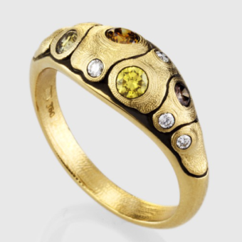 Šepkus R-208DC 18K Yellow Gold and Natural Color Diamond "Anna II" Dome Ring