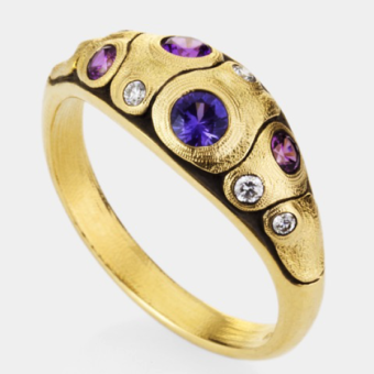 Šepkus R-208S 18K Yellow Gold, Sapphire, and Diamond "Anna II" Dome Ring