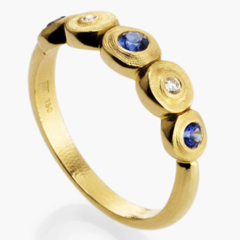 Šepkus R-210S 18K Yellow Gold, Sapphire, and Diamond "Five Seed" Ring