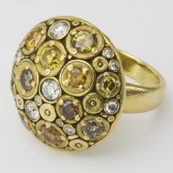 Šepkus R-145DC 18K Yellow Gold and Natural Color Diamond  "Blooming Hill" Ring