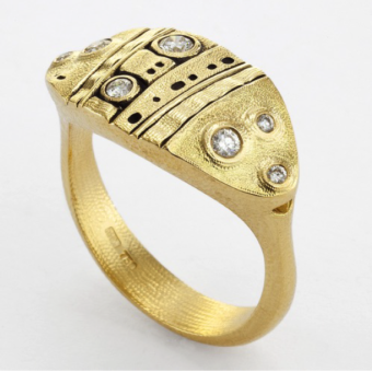 Šepkus R-200D 18K Yellow Gold and Diamond "Leaf" Dome Ring
