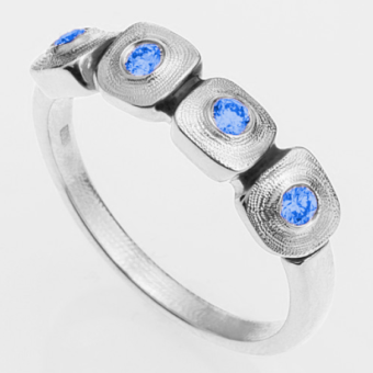 Šepkus R-212PS Platinum and Sapphire "Dancing Squares" Dome Ring