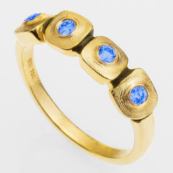 Šepkus R-212S 18K Yellow Gold and Sapphire "Dancing Squares" Ring