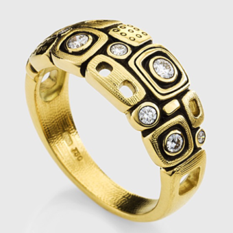 Šepkus R-214D 18K Yellow Gold and Diamond "Little Windows" Dome Ring