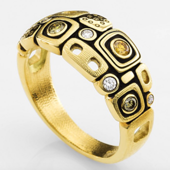 Šepkus R-214DC 18K Yellow Gold and Diamond "Little Windows" Dome Ring