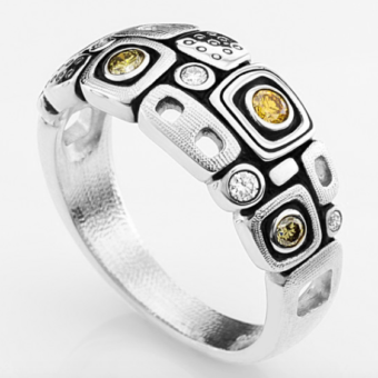 Šepkus R-214PDC Platinum and Natural Color Diamond "Little Windows" Dome Ring