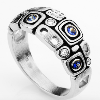 Šepkus R-214PS Platinum, Sapphire and Diamond "Little Windows" Dome Ring
