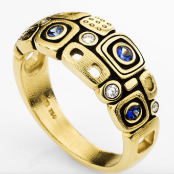 Šepkus R-214S 18K Yellow Gold, Sapphire and Diamond "Little Windows" Dome Ring