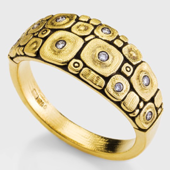 Šepkus R-216D 18K Yellow Gold and Diamond "Seashore" Dome Ring