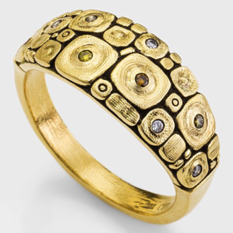 Šepkus R-216DC 18K Yellow Gold and Diamond "Seashore" Dome Ring