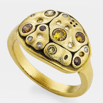 Šepkus R-223DC 18K Yellow Gold and Natural Color Diamond "Savoy" Dome Ring