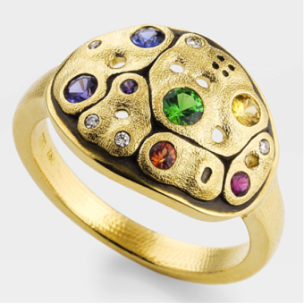 Šepkus R-223S 18K Yellow Gold, Sapphire and Diamond "Savoy" Dome Ring