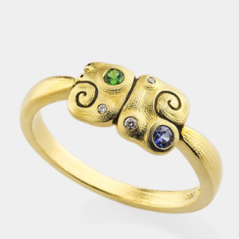 Šepkus R-229S 18K Yellow Gold, Sapphire and Diamond  "Flora" Ring
