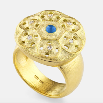 Šepkus R-231S 18K Yellow Gold, Sapphire and Diamond "Rose Window" Ring