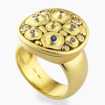 Šepkus R-232S 18K Yellow Gold, Sapphire and Diamond "Volcano" Ring