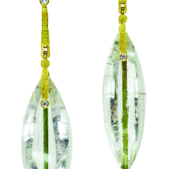 Šepkus E-167M 18K Yellow Gold "Sticks and Stones" Earrings with Tourmalinated Quartz Drops