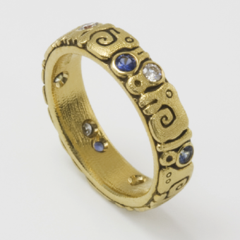 Šepkus R-156DS 18K Yellow Gold, Sapphire, and Diamond "Sea Creatures" Band