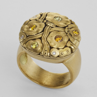 Šepkus R-190DC 18K Yellow Gold and Natural Color Diamond "Summer Flowers" Ring