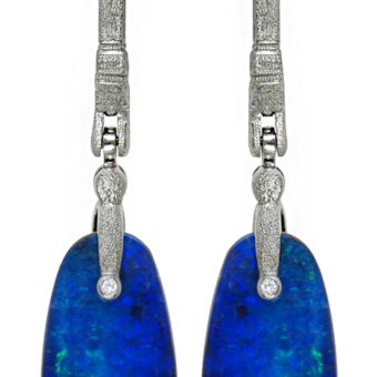 Šepkus E-142PD Blue Boulder Opal Splits "Sticks and Stones" Dangle Earrings