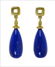 Šepkus E-238M 18K Yellow Gold "Hanging Fruit" Afghani Lapis Drops