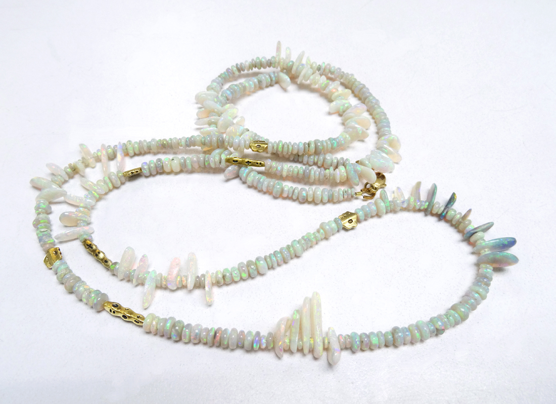 web crystal and shell opal bead strand