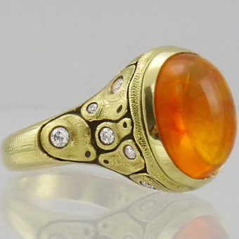Šepkus R-218 18K "Indra" Yellow Gold and Diamond Fire Opal Ring