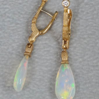 Šepkus E-160RMD 18K Rose Gold "Sticks and Stones" Earrings with Ethiopian Opal Drops