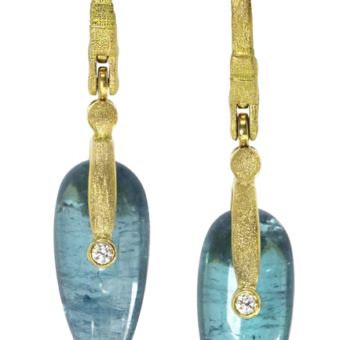 Šepkus E-167MD 18K Yellow Gold "Sticks and Stones" Earrings with Indicolite Tourmaline Drops