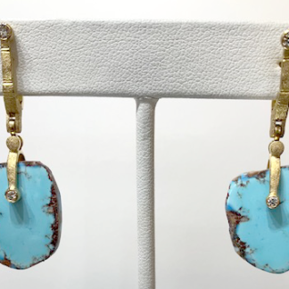 Šepkus E-167MD 18K Yellow Gold "Sticks and Stones" Earrings with Kazakhstan Turquoise "Splits"