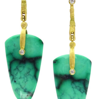 Šepkus E-167MD 18K Yellow Gold "Sticks and Stones" Earrings with Emerald Rose Variscite